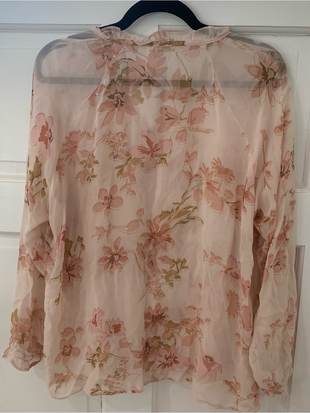 Spartina 449 Silk Floral Button Front Blouse Ruffle Feminine Sheer Size XL - Picture 7 of 10